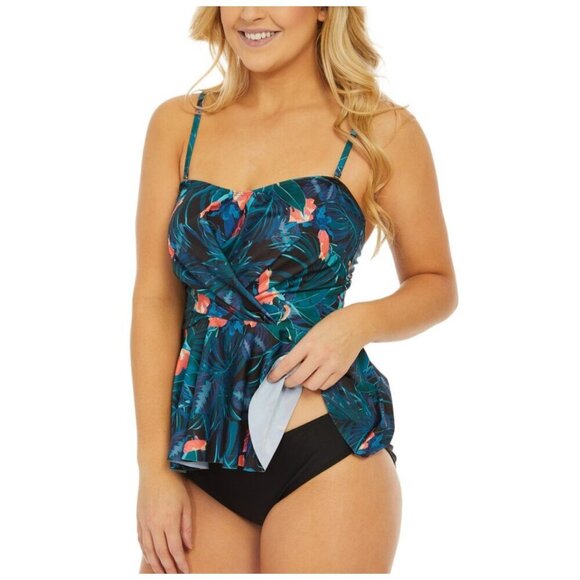 Nicole Miller Studio NWT $98 Green Floral Twist-Accent Peplum Tankini Set Size S - Picture 6 of 9